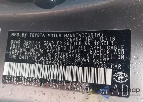 2017 Toyota Corolla Se z USA, uszkodzony, nr VIN 2T1BURHE8HC777013